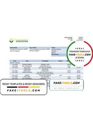 Kyrgyzstan Commercial bank statement template in Word and PDF format Kyrgyzstan Commercial bank statement template in Word and PDF format