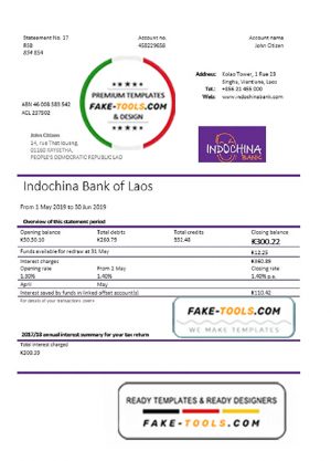 Laos Indochina Bank statement template in Word and PDF format Laos Indochina Bank statement template in Word and PDF format