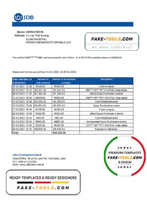 Laos Joint Development Bank (JDB) statement easy to fill template in .xls and .pdf file format Laos Joint Development Bank (JDB) statement easy to fill template in .xls and .pdf file format