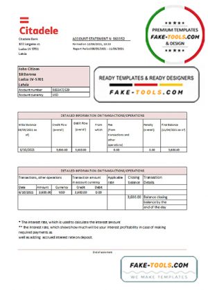 Latvia Citadele bank statement template in Excel and PDF format Latvia Citadele bank statement template in Excel and PDF format