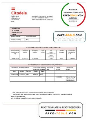 Latvia Citadele bank statement template, Word and PDF format (.doc and .pdf) Latvia Citadele bank statement template, Word and PDF format (.doc and .pdf)