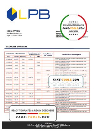 Latvia LPB bank statement template, Word and PDF format (.doc and .pdf) Latvia LPB bank statement template, Word and PDF format (.doc and .pdf)
