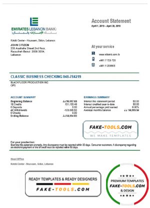 Lebanon Emirates Lebanon Bank statement template in Word and PDF format, good for address prove Lebanon Emirates Lebanon Bank statement template in Word and PDF format, good for address prove
