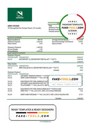 Lesotho Nedbaank Bank statement template in Word and PDF format Lesotho Nedbaank Bank statement template in Word and PDF format
