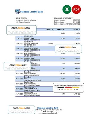 Lesotho Standard Lesotho Bank statement Excel and PDF template Lesotho Standard Lesotho Bank statement Excel and PDF template