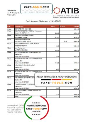 Libya Assaray Bank (ATIB) statement easy to fill template in Excel and PDF format