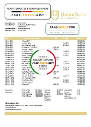 Liechtenstein Union Bank AG statement template in Word and PDF format Liechtenstein Union Bank AG statement template in Word and PDF format
