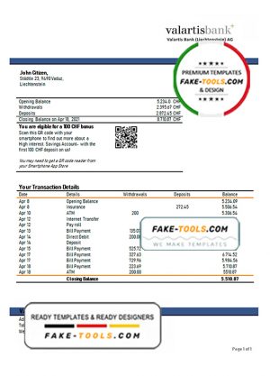 Liechtenstein Valartis Bank statement template in Word and PDF format Liechtenstein Valartis Bank statement template in Word and PDF format