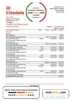 Lithuania (Litva) Citadele bank credit card statement easy to fill template in Excel and PDF format Lithuania (Litva) Citadele bank credit card statement easy to fill template in Excel and PDF format