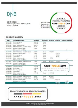 Lithuania (Litva) DNB bank statement template in Word and PDF format Lithuania (Litva) DNB bank statement template in Word and PDF format