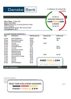 Lithuania (Litva) Danske bank statement template in Word and PDF format Lithuania (Litva) Danske bank statement template in Word and PDF format