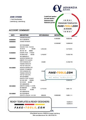 Luxembourg Advanzia bank proof of address statement template in Word and PDF format, .doc and .pdf format