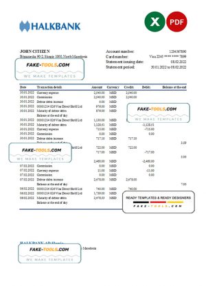Macedonia Halkbank bank statement Excel and PDF template Macedonia Halkbank bank statement Excel and PDF template