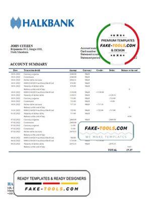 Macedonia Halkbank bank statement template in Word and PDF format Macedonia Halkbank bank statement template in Word and PDF format