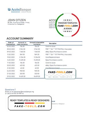 Madagascar Acces Banque bank statement template in Word and PDF format Madagascar Acces Banque bank statement template in Word and PDF format