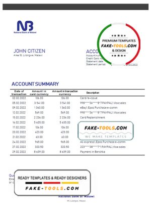 Malawi National Bank of Malawi bank statement template in Word and PDF format Malawi National Bank of Malawi bank statement template in Word and PDF format