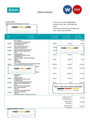 Malaysia BSN bank account statement (penyata akaun), Word and PDF template (in English and in Malay languages) Malaysia BSN bank account statement (penyata akaun), Word and PDF template (in English and in Malay languages)