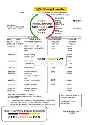 Malaysia Maybank bank statement easy to fill template in .xls and .pdf file format Malaysia Maybank bank statement easy to fill template in .xls and .pdf file format