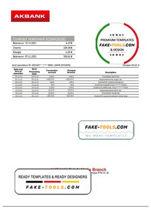 Malta Akbank bank statement template in Word and PDF format