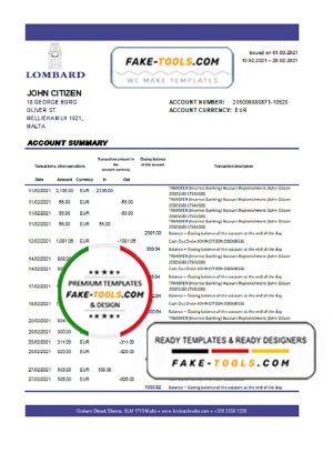 Malta Lombard Bank Malta p.l.c. bank statement easy to fill template in .xls and .pdf file format Malta Lombard Bank Malta p.l.c. bank statement easy to fill template in .xls and .pdf file format