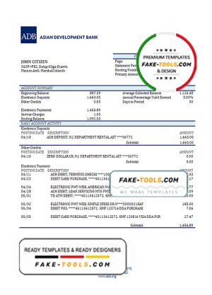 Marshall Islands ADB bank statement template in Word and PDF format Marshall Islands ADB bank statement template in Word and PDF format