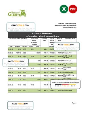Marshall Islands Bank of Guam bank statement Excel and PDF template Marshall Islands Bank of Guam bank statement Excel and PDF template