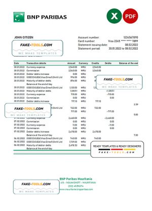 Mauritania BNP Paribas bank statement Excel and PDF template Mauritania BNP Paribas bank statement Excel and PDF template