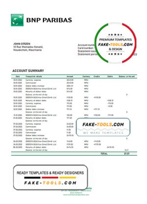 Mauritania BNP Paribas bank statement template in Word and PDF format Mauritania BNP Paribas bank statement template in Word and PDF format