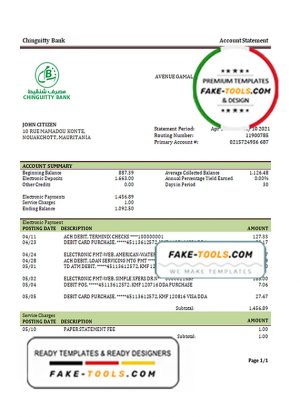 Mauritania Chinguitty bank statement template in Word and PDF format Mauritania Chinguitty bank statement template in Word and PDF format