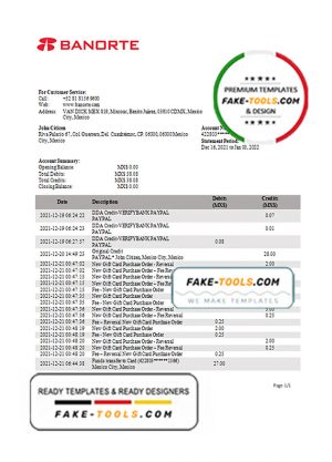 Mexico Banorte bank statement template in Word and PDF format Mexico Banorte bank statement template in Word and PDF format