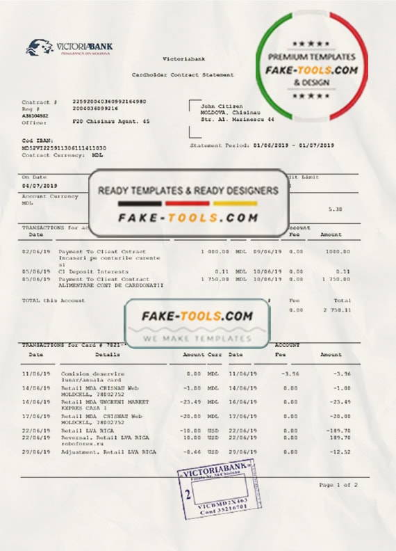 Moldova Victoriabank proof of address statement template in Word and PDF format Moldova Victoriabank proof of address statement template in Word and PDF format