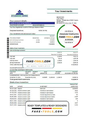Montenegro Atlasmont Bank statement template, Excel and PDF format (.xls and .pdf)