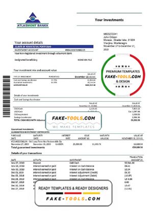 Montenegro Atlasmont Bank statement template, Word and PDF format (.doc and .pdf)