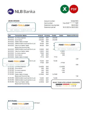 Montenegro NLB bank statement Excel and PDF template Montenegro NLB bank statement Excel and PDF template