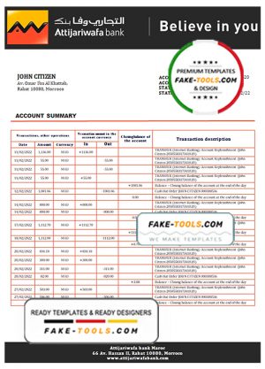 Morocco Attijariwafa bank statement template in Word and PDF format, good for address prove Morocco Attijariwafa bank statement template in Word and PDF format, good for address prove