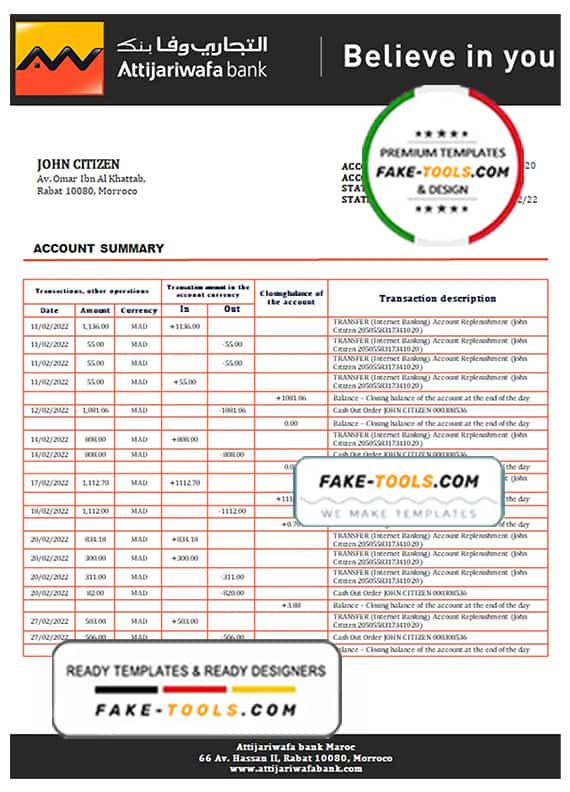 Morocco Attijariwafa bank statement template in Word and PDF format, good for address prove Morocco Attijariwafa bank statement template in Word and PDF format, good for address prove