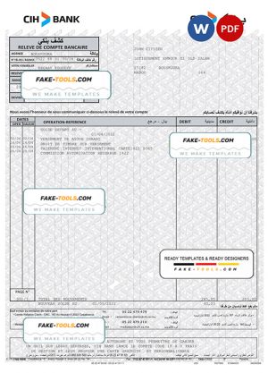 Morocco CIH bank statement Word and PDF template Morocco CIH bank statement Word and PDF template