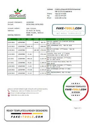Morocco Credit Agricole Bank statement template in Excel and PDF format Morocco Credit Agricole Bank statement template in Excel and PDF format