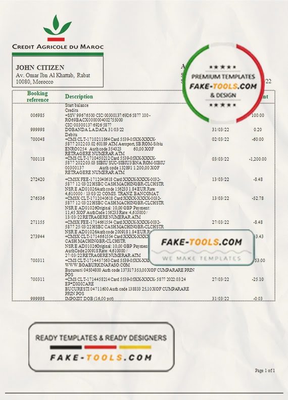 Morocco Credit Agricole bank statement template in Word and PDF format Morocco Credit Agricole bank statement template in Word and PDF format