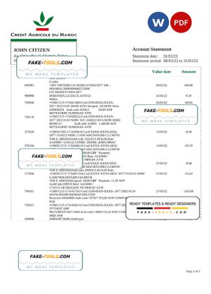 Morocco Credit Agricole bank statement Word and PDF template Morocco Credit Agricole bank statement Word and PDF template
