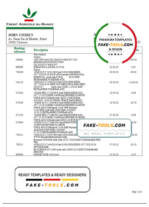 Morocco Credit Agricole bank statement template in Word and PDF format Morocco Credit Agricole bank statement template in Word and PDF format