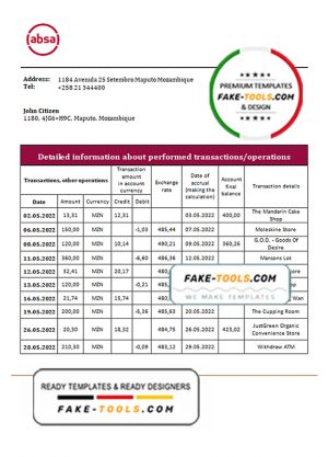 Mozambique ABSA bank statement template in Word and PDF format Mozambique ABSA bank statement template in Word and PDF format