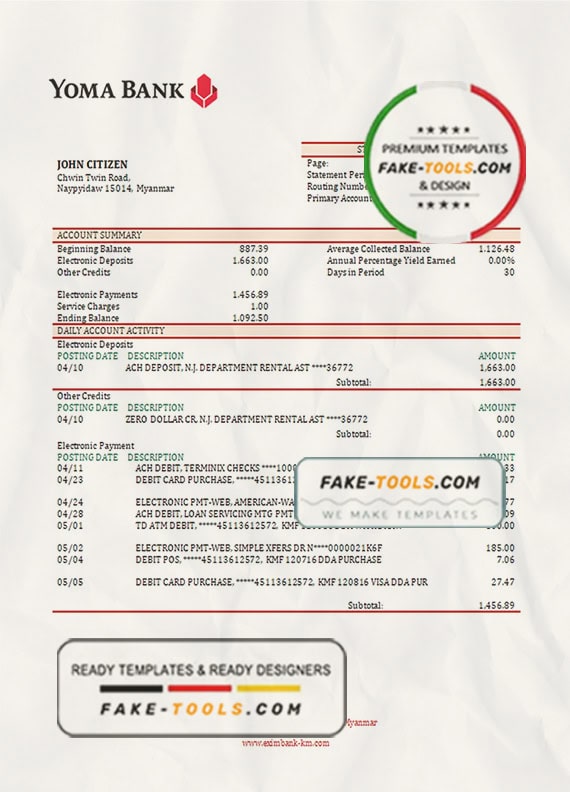 Myanmar Yoma bank statement template in Word and PDF format Myanmar Yoma bank statement template in Word and PDF format