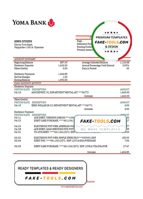 Myanmar Yoma bank statement template in Word and PDF format Myanmar Yoma bank statement template in Word and PDF format