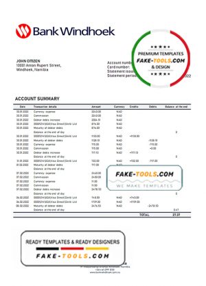 Namibia Bank Windhoek bank statement template in Word and PDF format Namibia Bank Windhoek bank statement template in Word and PDF format