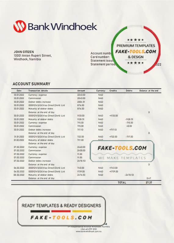 Namibia Bank Windhoek bank statement template in Word and PDF format Namibia Bank Windhoek bank statement template in Word and PDF format