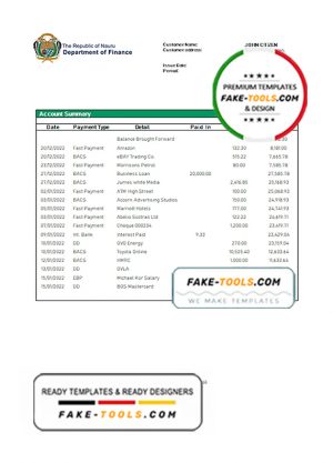 Nauru Bank of Nauru bank statement template in Word and PDF format Nauru Bank of Nauru bank statement template in Word and PDF format