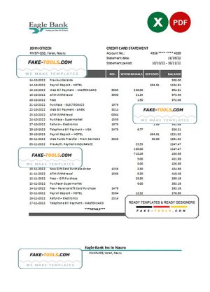 Nauru Eagle bank statement Excel and PDF template Nauru Eagle bank statement Excel and PDF template