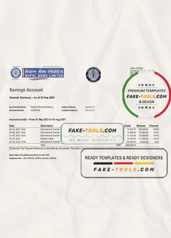 Nepal Bank Nepal bank statement easy to fill template in Excel and PDF format Nepal Bank Nepal bank statement easy to fill template in Excel and PDF format