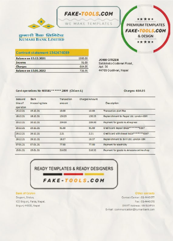 Nepal Kumari Bank statement template in Excel and PDF format Nepal Kumari Bank statement template in Excel and PDF format